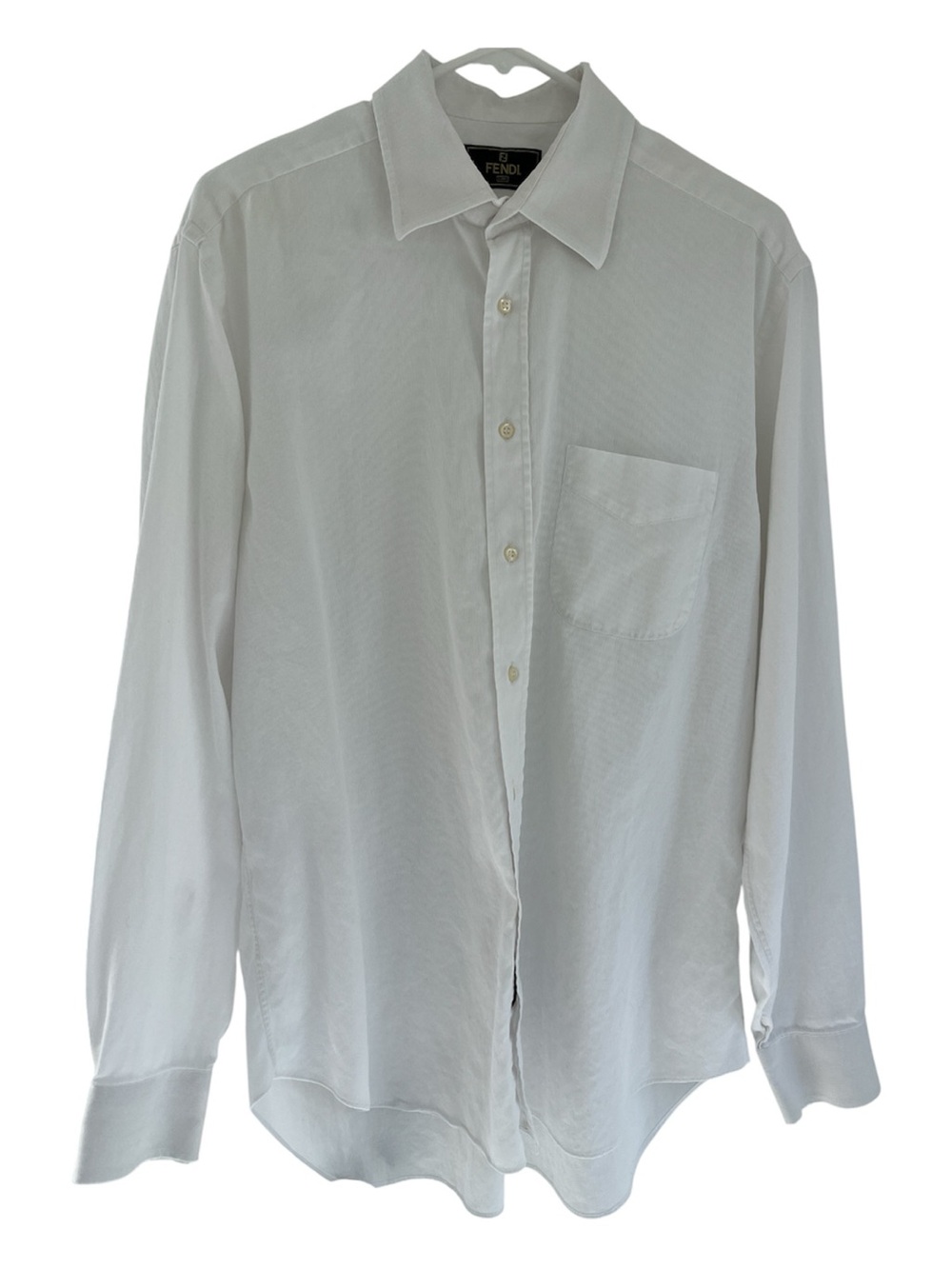 Authentic FENDI Men’s White Button Down Shirt 42 16.5 34 FLAWED